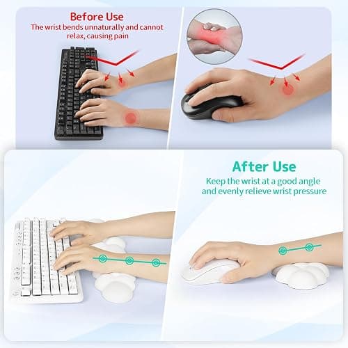 Sushret Cloud Wrist Rest Keyboard, Cloud Keyboard Wrist Pad Set with PU Leather Memory Foam, Cute Arm Rest for Palm Support, PC/Gaming Desk Accessories/Office Setup/Computer Hand Cushion - White thumbnail 4