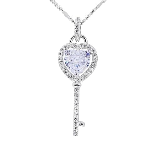 CYNKCNHL Key Heart Necklace Gift for Women, 925 Sterling Silver Pendant | Cubic Zirconia Jewelry Gift for Her, Girlfriend, Daughter – Birthday Valentine Anniversary - Image 1