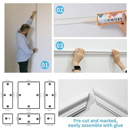 Art3d Pre-Cut Wall Molding Set of 6 pcs, Ready-to-Assemble Wainscoting Panels for Interior Wall Décor Living Room Bedroom Accent Wall - Installed with Glue, 3 Top 3 Bottom thumbnail 8