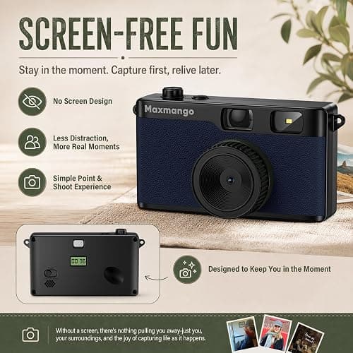 Maxmango D53 Vintage Digital Camera - Screenless Vintage Camera Disposable Camera Replacement Includes 8GB SD Card-Blue thumbnail 2