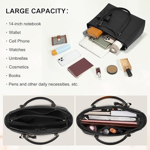 KTMOUW Handbags for Women Large Capacity PU Leather Tote Bags for Women with Zip, Shoulder Bag Ladies Handbag Tote Bag for School Work Travel Shopping Black thumbnail 3