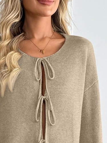 LILLUSORY Womens Lounge Sets 2 Piece Tie Front Oversized Sweater Airport Travel Winter Outfits 2025 Fall Matching Sweatsuit thumbnail 5