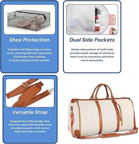 Myjennibag Travel Bag with Wheels, Myjennibag Foldable Travel Bag Carry On, 2 In 1 Convertible Large Pu Leather Waterproof Duffle Bag (White with Wheels) thumbnail 4
