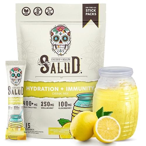 Salud 2-in-1 Hydration Packets + Immunity Electrolytes Powder, Lemonade - Agua Fresca Drink Mix, Elderberry, Dairy & Soy Free, Non-GMO, Gluten Free, Vegan, Low Calorie, 1g Sugar (15 Servings) - Image 1
