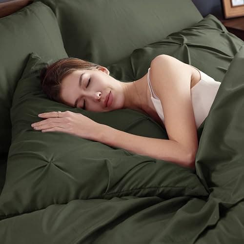 Bedsure Queen Comforter Set Olive Green - Bed in a Bag Queen Size Bedding 7 Pieces, GentleSoft™ Pintuck Bed Set Gift for Family, Pinch Pleat All Season Comforter with Sheets, Pillowcases & Shams thumbnail 2