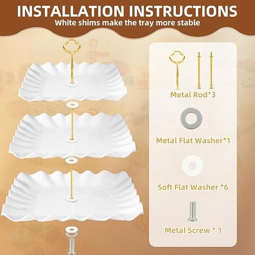 10 Pack Dessert Table Display Set, 4 Three-Tier Square Cupcake Stands and 6 Serving Trays for Cakes, Cupcakes, Pastries and Snacks, Baby Shower Decorations, Bridal Shower, Birthday, Wedding Party thumbnail 4