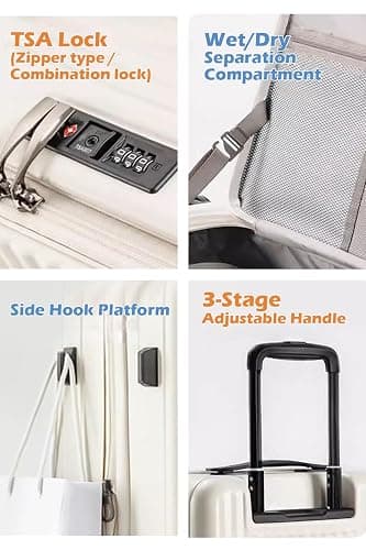 HotWay 20 Inch Expandable Carry On Luggage with Cup Holder, Hardside TSA Approved Luggage with Spinner Wheels, Top Opening Suitcase For Travel, White thumbnail 5