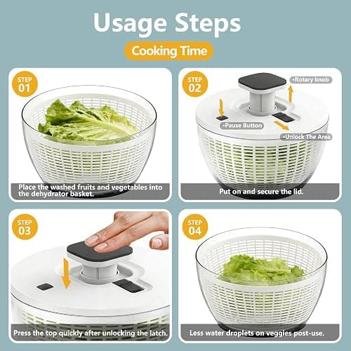 Salad Spinner Large, Lettuce Spinner, Fruits and Vegetables Washer with 4 Blades Slicer, One-handed Easy Press Large Vegetable Dryer Salad Mixer, 5 Quart Capacity, Grey thumbnail 5