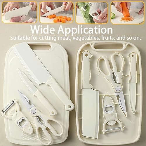 WEISHEHUG Knife and Cutting Board Set, 5 In1 Travel Small Cutting Boards with Knife Camping Essentials Cream Colored Chopping Board for Travel College thumbnail 7
