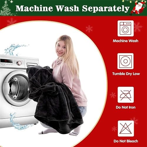 Waitu Wearable Blanket Sweatshirt Gifts for Women and Men, Warm and Cozy Giant Blanket Hoodie, Thick Flannel Blanket with Sleeves and Giant Pocket - Black thumbnail 6