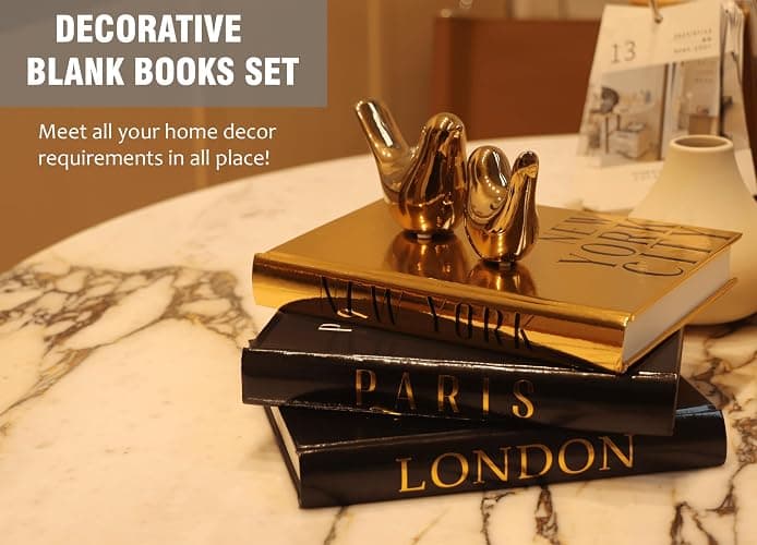 Decorative Books for Home Decor with Small Birds Statues Gold Home Decoration, Modern Style Coffee Table Book Decor, Stacked Books for Bedroom, Living Room, Office Desktop, Cabinets Shelf Decor - Gold thumbnail 3