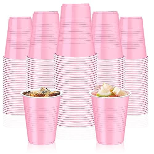 Dualshine 100 Pack Pink Plastic Cups 18 oz, Disposable Heavy Duty Drinking Cups for Party, Graduation Shot Cup for Wedding Birthday Valentine's Day Beer Serving Snack Sample Barbecues - Image 1
