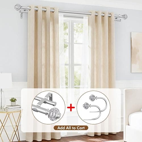 USFOOK Double Curtain Rods for Windows 66-120, 1 Inch Drapery Rod, Silver | Double Layer Window Treatment Rods, Decorative Crystal Ball Finials, Heavy Duty Adjustable Pole, Supports 33lbs, Wall Mounted thumbnail 7