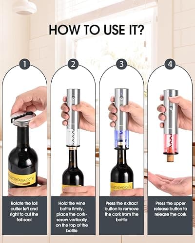 Moriank Electric Wine Opener Set with Stand, Wine Gift Set with Rechargeable Wine Opener, Wine Aerator, Vacuum Stoppers and Foil Cutter, 6-in-1 Wine Bottle Opener Set for Home Party Bar Outdoor Gift - Stainless Steel - 6 in 1 set thumbnail 3