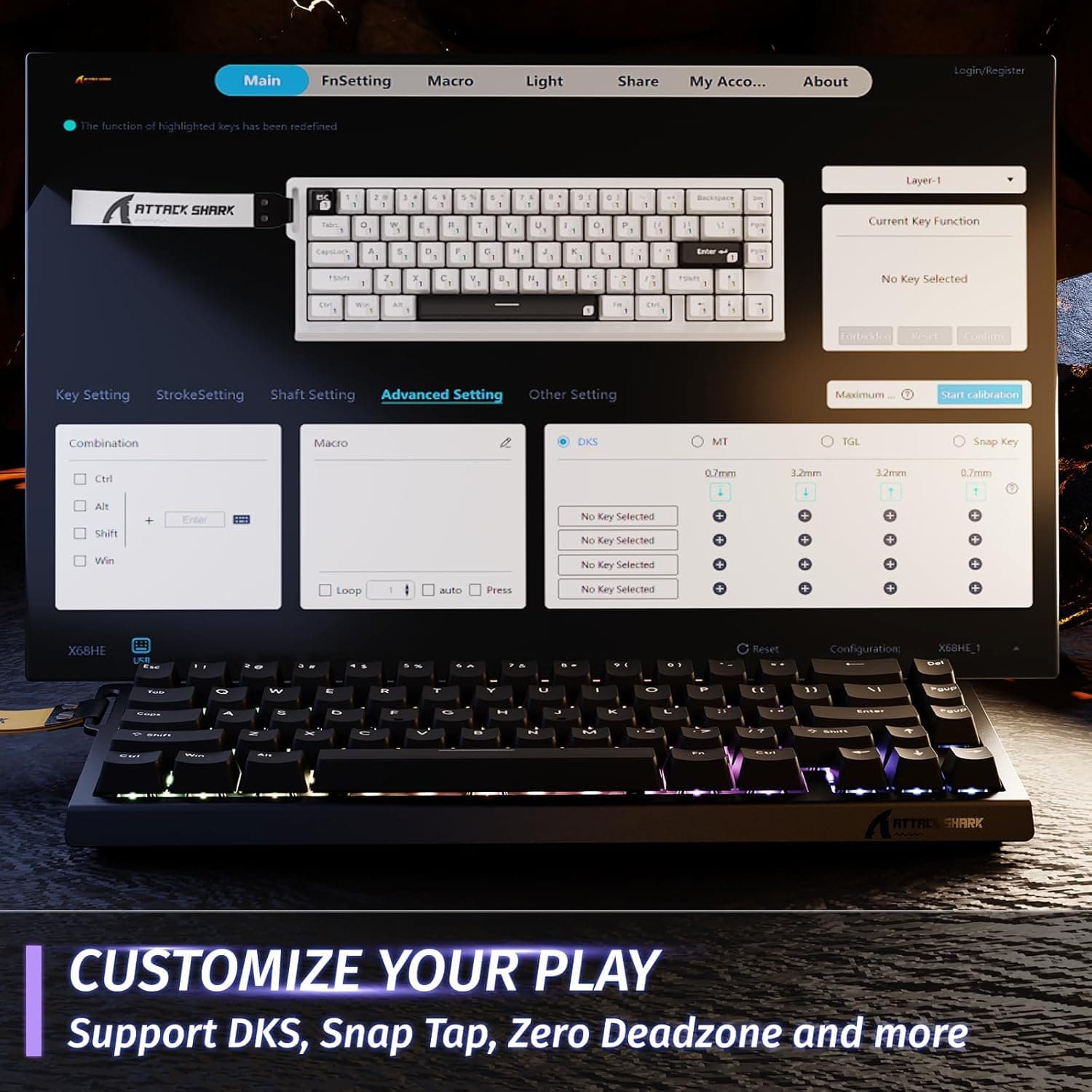 ATTACK SHARK X68 HE Rapid Trigger Mechanical Gaming Keyboard 60% Wired TKL with Adjustable Actuation,Hall Effect Magnetic Switch,8KHz Polling Rate,RGB Backlit,Top Mount for PC Mac Esport Gamer(Black) thumbnail 5
