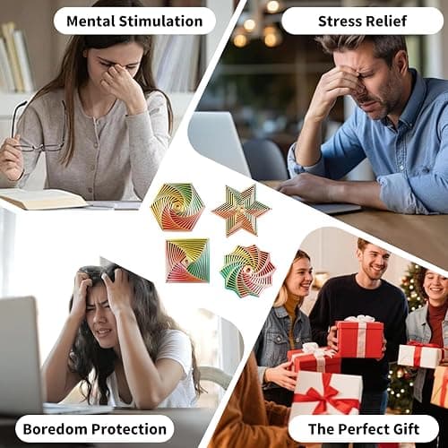 4PCS 3D Printed Fidget Toys for Adults – Multi-Layer Geometric Shapes with Handle, ASMR Clicking Sound, Stress Relief Toy for Anxiety & Focus (Gold, Green, Purple, Rainbow Finish) thumbnail 5