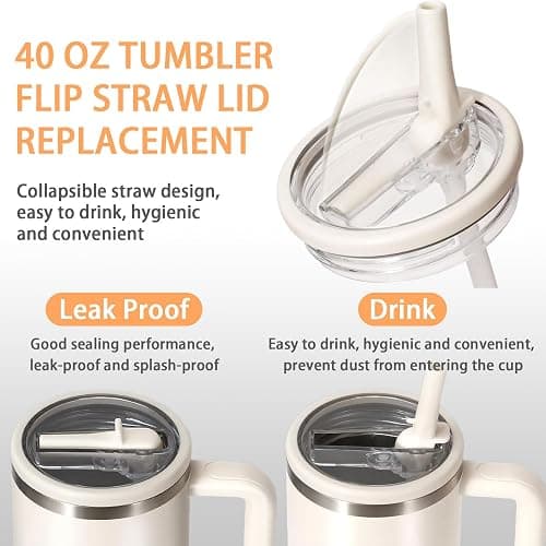 2 Pack 40 oz Flip Straw Leak Proof Lid for Stanley H2.0 Quencher, Stanley Lid Replacement 40 oz for Stanley Cup Accessories ProTour, No Spill Proof Straw Cover for Stanley thumbnail 2