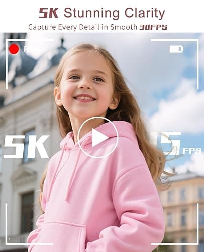 FLATIC Digital Camera, 5K 75MP Cameras for Photography with WiFi & 64GB TF Card, Autofoucs Vlogging Camera for YouTube with 180° Flip Screen, Compact Vlog Travel Camera Kit for Beginner, Teens (Pink) thumbnail 2