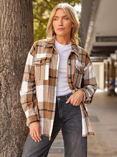 AUTOMET Womens Fall Outfits Fashion Clothes Shackets Flannel Plaid Button Down Long Sleeve Shirts Jackets thumbnail 2