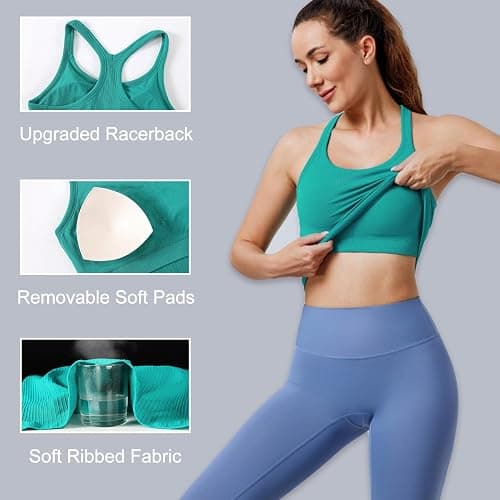 Evercute Women's 1/2/3 Pack Ribbed Workout Tank Tops with Built in Bra Racerback Seamless Crop Tank Tops Camisole Sport Tanks thumbnail 4