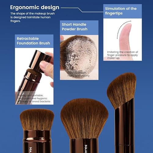 MAANGE 20 PCS Makeup Brush Set with Bag, Double-ended Kabuki Brush Foundation Contour Brush for Liquid Powder Concealer Eye Shadows Cream Cosmetics Blending Blush Face Makeup Tools (Brown) thumbnail 4