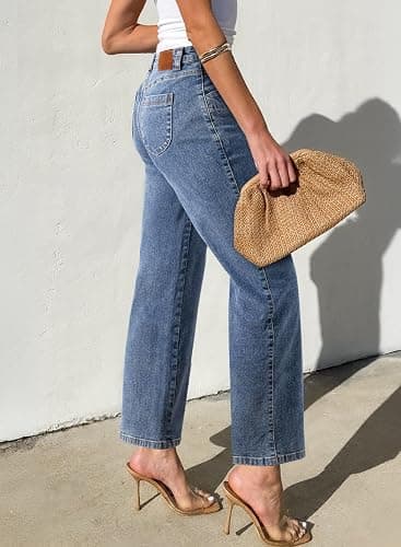Sidefeel Women's Straight Leg Jeans High Waisted Petite Stretchy Jeans Zimbaplatinum Wide Leg Ankle Denim Pants with Pockets thumbnail 2
