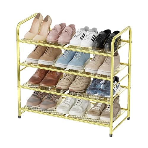 MWQ Modern Shoe Rack, 4 Tier Heavy Duty Metal Mesh Shoe Shelf 27 Inch Wide, Gold thumbnail 9