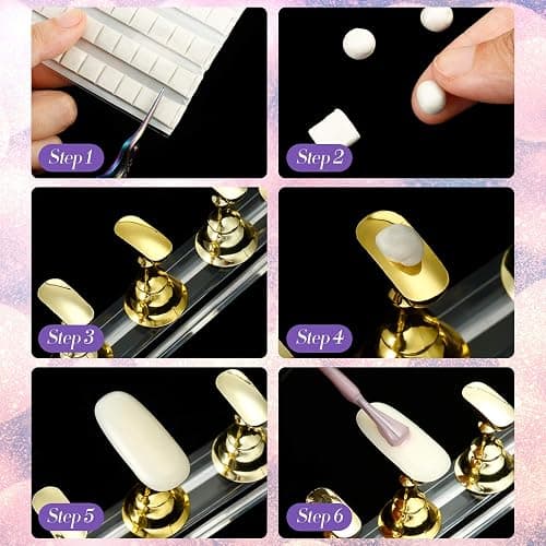 2 Set Acrylic Nail Art Practice Stands - Magnetic Nail Tip Holders & Display Stands (Gold) with 96 Pieces White Reusable Adhesive Putty thumbnail 6