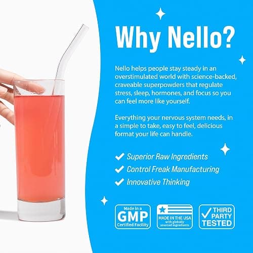 Nello Supercalm Powdered Drink Mix, Cortisol Reducer and Sleep Aid Supplement, L Theanine, Ksm-66 Ashwagandha, Magnesium Glycinate, Vitamin D 3, No Sugar, Non GMO, On The Go, 20 Ct, Raspberry Lemonade thumbnail 5