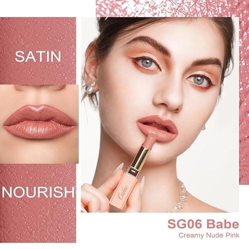 Oulac Satin Matte Pink Lipstick - Nude Long Lasting Lip Stick, Full Coverage with Smooth Creamy Texture Lip Colour, Moisturizing & Weightless Formula Lip Makeup, Vegan, 4.3g, SG06 Babe thumbnail 4