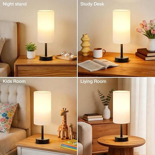 PreeOtti Bedside Lamps Set of 2, Dimmable White Bed Side Lamp with 2 USB Charging Ports, Black Base (Bulbs Included) thumbnail 7
