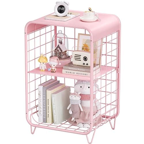 APEXCHASER Cute Kids Pink Nightstand,Metal Side Table,3 Tier End Table with Storage,Vintage Bedside Table,Girls Bedroom Furniture for Living Room,Bedroom,Dorm - Image 1