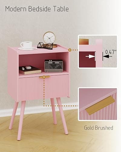JOONEE Nightstand,Modern Bedside Table with Storage Drawer and Open Wood Shelf, for Living Room, Bedroom and Small Spaces, Accent Night Stand with Solid Wood Legs, Easy Assembly,Classic Pink thumbnail 6