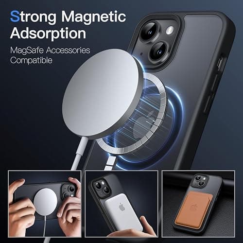 JETech Magnetic Case for iPhone 14 6.1-Inch Compatible with MagSafe, Translucent Matte Back Slim Shockproof Phone Cover (Black) thumbnail 3
