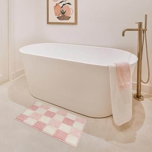 GRANNY SAYS Checkered Pink Bathroom Rugs Decor, 24" x 16", Fluffy Rug, Absorbent Microfiber Ultra Soft Bath Mat Washable, Non-Slip Bath Mats for Bathroom, Cute Floor Mat for Tub, Shower, Bedroom thumbnail 9