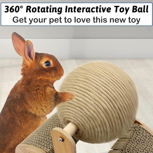 Fhiny Rabbit Scratch Toy, Natural Sisal Rabbit Scratching Ball with Cardboard Pad 2-in-1 Bunny Claw Scratcher Interactive Toys Nail Scratching Post for Indoor Pets Kittens Ferrets Small Animals thumbnail 7
