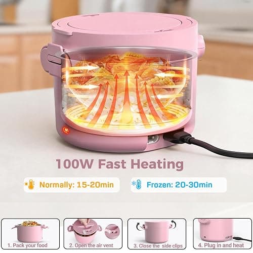 CDBEEE Electric Lunch Box, 33oz Portable Food Warmer for Warming Meals | 100W Fast Heating, 12V/24V/110V Lunch Warmer for Work,Car,Travel, Spill-Free, Dishwasher-Safe, Gifts for Women/Men thumbnail 3