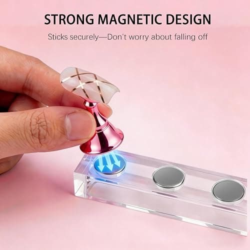 Difenni Nail Stands Acrylic Nail Art,Press on Nail Stand Magnetic Nail Tips Practice Holder 54 Pcs Reusable Adhesive Putty for DIY Painting(Pink thumbnail 2