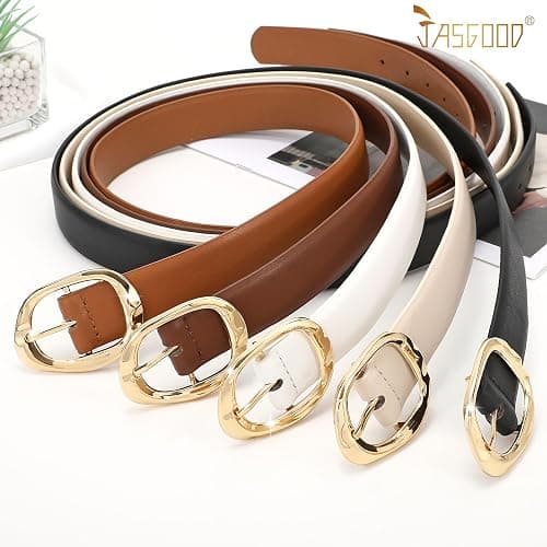 JASGOOD 3 Pack Women Belts for Jeans Pants Ladies Leather Waist Belt Casual Fashion Trend Belt for Women with Gold Buckle thumbnail 5