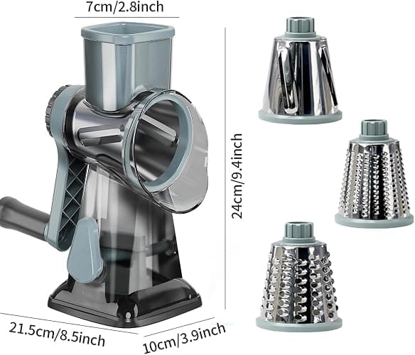 YOUCZON Rotary Cheese Grater Multi-Purpose Stainless Steel Cheese Shredder - Cheese Grater With Handle Effortless Grating of Carrots, Potatoes, Vegetables, and Fruits (blue) thumbnail 2