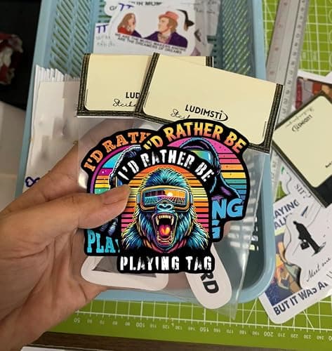 (3 PCs) I'd Rather Be Playing Tag Sticker 3 Designs Gorilla Wearing VR Gamer Gaming Vinyl Decal Suitable for Laptop Water Bottle Phone Car Window Vinyl Waterproof Stickers 3 Inches thumbnail 4