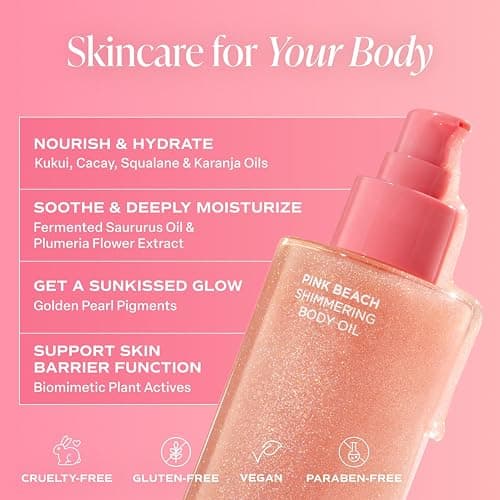 Saltair Shimmering Body Oil - Pink Beach Scented Dry Oil Moisturizer with Light-Reflecting Pearl Pigments. Moisturizing Glow for All Skin Types - 4 Fl Oz thumbnail 3