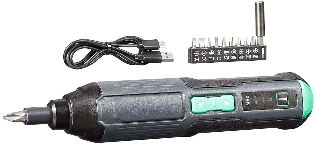 Amazon Basics by SKIL 4V Cordless Stick Screwdriver with 10-Piece Bit Set and USB Cable - Image 1