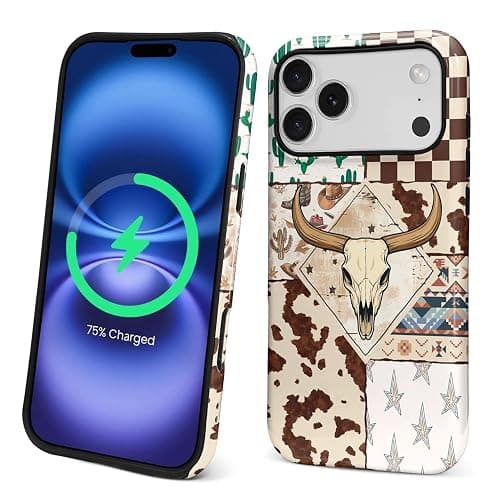 Flivro Magnetic Case for iPhone 17 Pro Max,Compatible with Magsafe PC Hard Shell Silicone Inner Bumper Anti-Scratch Full-Body Cover Shockproof Slim Design Western Cowboy Bull Skeleton - Image 1