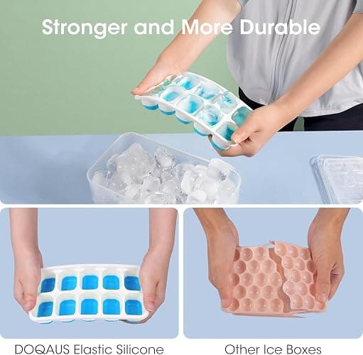 DOQAUS Ice Cube Tray with Lid and Bin - 4 Pack Silicone Ice Cube Trays for Freezer, Stackable Ice Bucket Kits with Storage Container & Scoop for Kitchen, RV, Cocktail, Coffee thumbnail 6