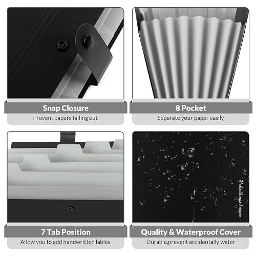 SKYDUE 8 Pockets Expanding File Folders, Accordion Folders, Portable Paper Bill Receipt Organizer, Letter Size, Home College School Office Supplies, Black thumbnail 5