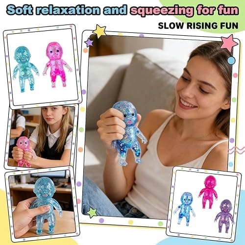 Squishy Babies Glitter Soft Moldable Cute Squishy Slow Rise Relaxing Sensory Fidget Relief Anxiety Stress Fun Desk Accessory for Adults Hot Pink thumbnail 4