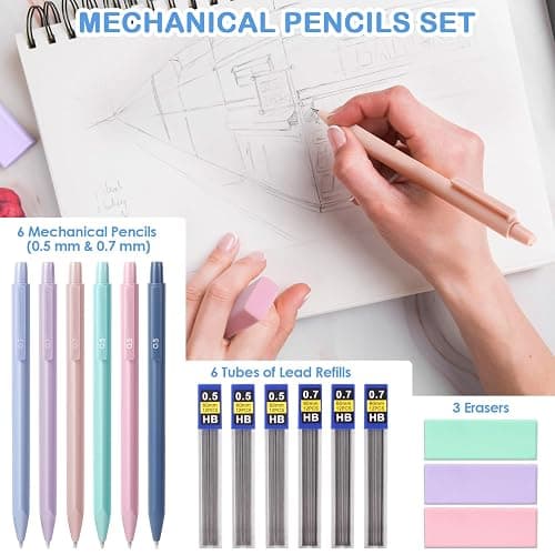 54 PCS Aesthetic School Supplies, Stationery Essentials Set with Large Pen Case, Mechanical Pencils & Black Ink Gel Pens with Refills, Markers, Erasers, Highlighters, Sticky Notes, Correction Tapes thumbnail 3