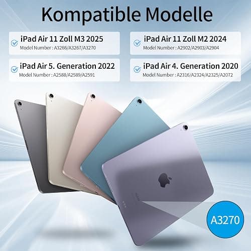 GKABXY Hülle mit Tastatur für iPad Air 11 Zoll 2025 2024 (M3/M2), iPad Air 5 4 2022/2020 10,9 Zoll, Soft TPU Rückschale mit Stifthalte, magnetisch Abnehmbare Folio Tastatur hülle, Grau thumbnail 2