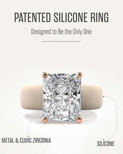 Rinfit Silicone Ring with Stone - Emerald Cut Cubic Zirconia Solitaire Engagement Ring for Women - Rubber Wedding Bands - Patent Pending Design thumbnail 2